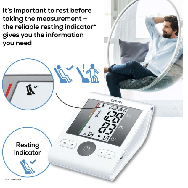 resting indicator BEURER Bluetooth Upper Arm Blood Pressure Monitor (BM28) - CardiacX Blood Pressure Monitor