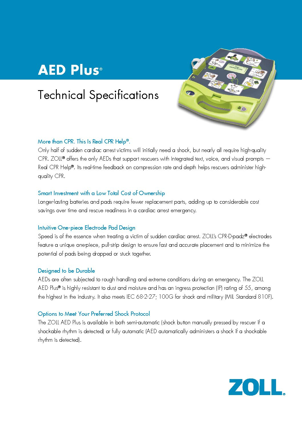 ZOLL AED Plus Defibrillator - Cardiacx Automated External Defibrillator