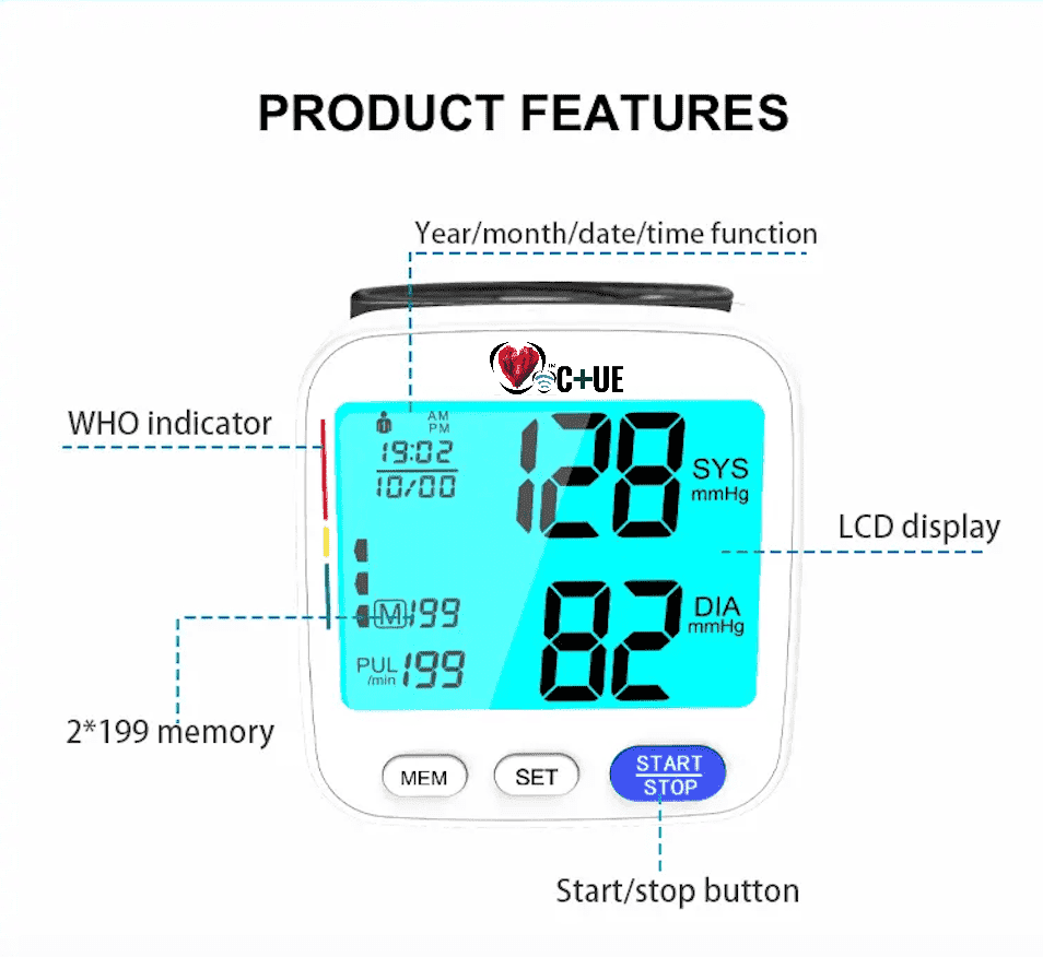 C+UE Blood Pressure Monitor, Wrist measured (U62I) - CardiacX blood pressure monitor