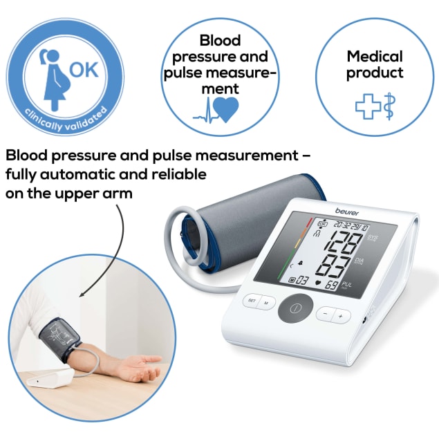 blood pressure and pulse measurement BEURER Bluetooth Upper Arm Blood Pressure Monitor (BM28) - CardiacX Blood Pressure Monitor